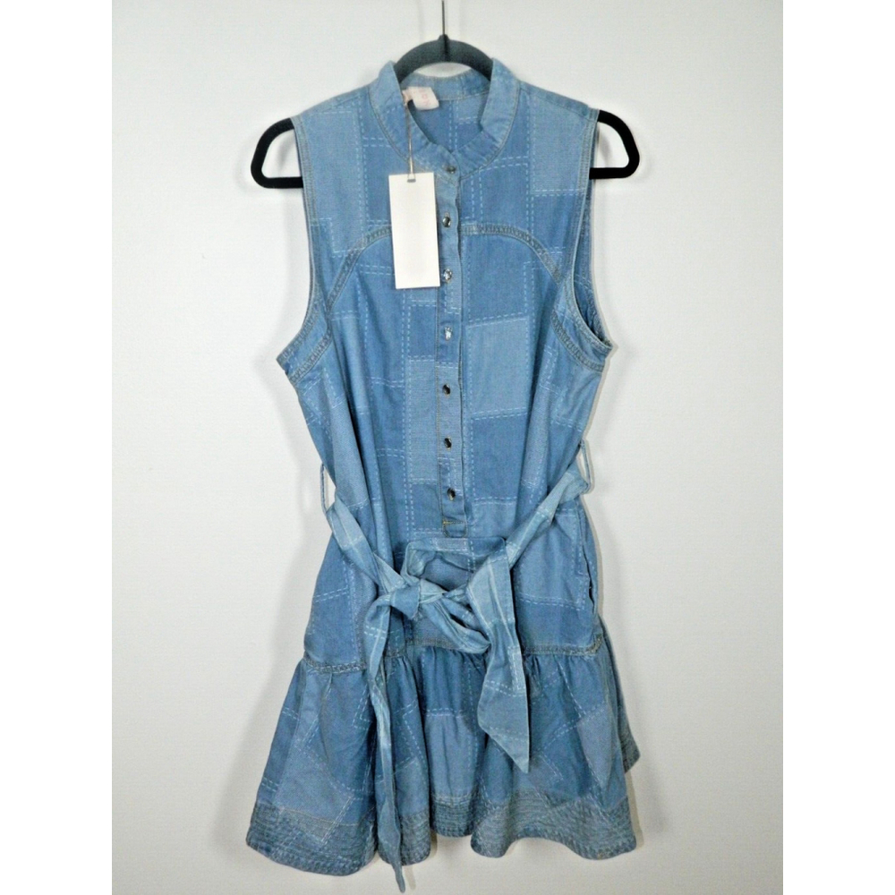 Ciebon Dress Large‎ Blue Elly Patchwork Denim Mini Shirtdress Belted - Picture 5 of 13